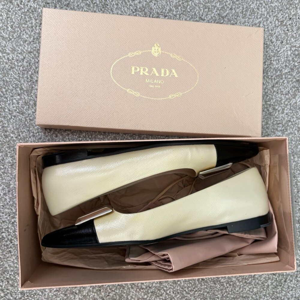 Prada ballet flats, Prada cap toe, designer flats, luxury shoes, Italian designe